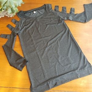 XJF MC  dark heathered grey top with cutouts